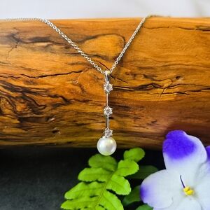NWT Nadri Olivia Crystal and Pearl Rhodium Plated Pendant Necklace
